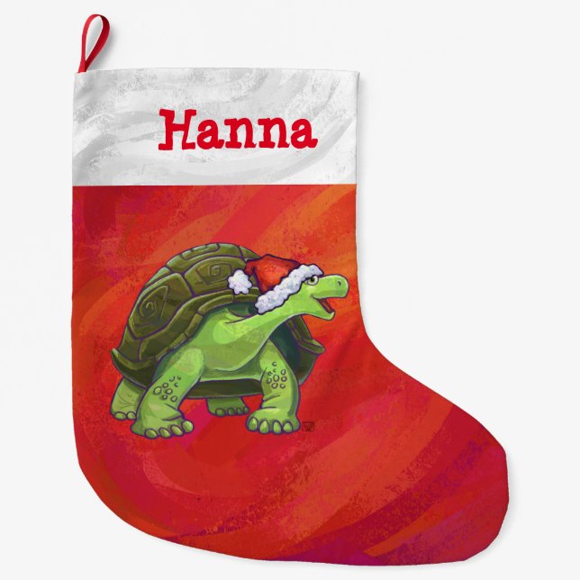 Festliche Personalisierte Tortoise Weihnachten Großer Weihnachtsstrumpf (Vorderseite)
