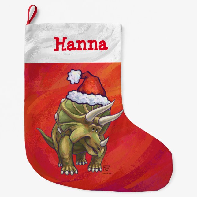 Festliche Personalisierte Triceratops Weihnachten Großer Weihnachtsstrumpf (Vorderseite)