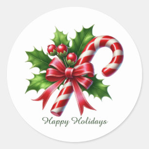 Festliche Pfefferminzbonbons Happy Holidays Runder Aufkleber