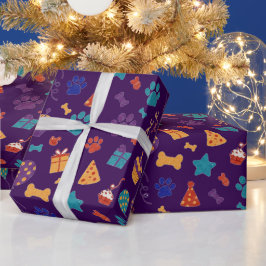 Festliche Pfotenabdrücke & Party-Leckereien Hausti Geschenkpapier