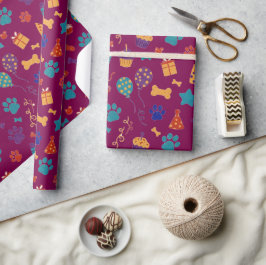 Festliche Pfotenabdrücke & Partybüßigkeiten Hausti Geschenkpapier