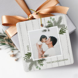 Festliche Pine & Rustikale Fotos aus weißem Holz Keramikornament