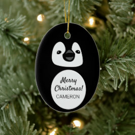 Festliche Pinguin Pal: Personalisiert Oval O Keramik Ornament