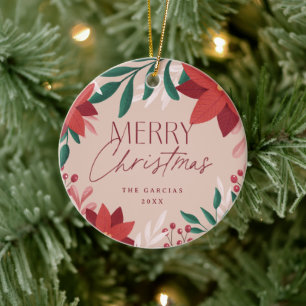 Festliche Poinsettia-Blume Weihnachten Keramik Ornament