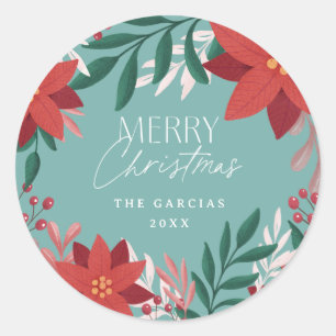 Festliche Poinsettia-Blume Weihnachten Runder Aufkleber