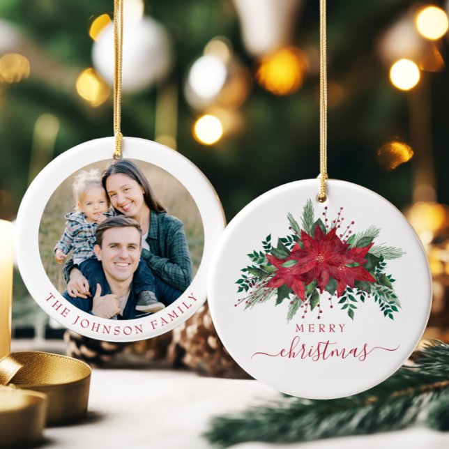 Festliche Poinsettia Foto Weihnachten Keramik Ornament (Festive Poinsettia Photo Christmas Ceramic Ornament)