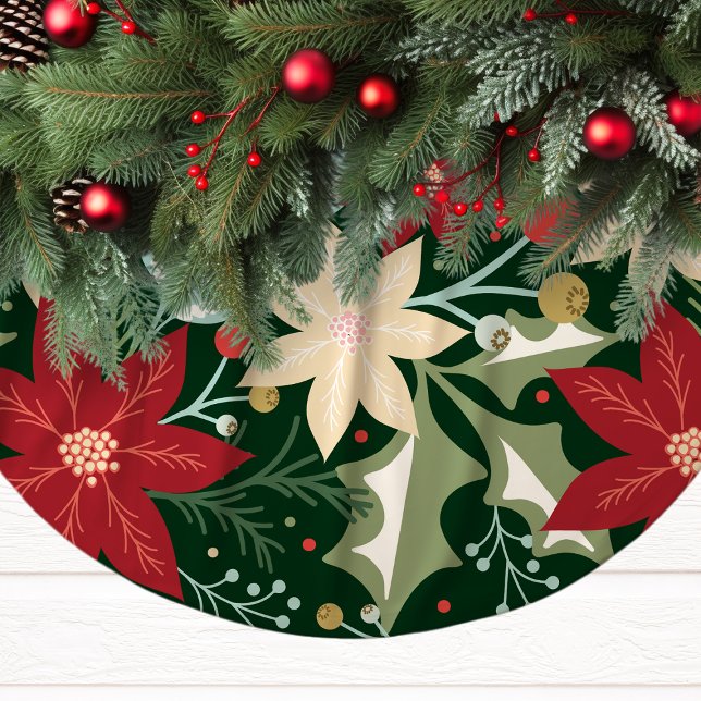 Festliche Poinsettia und Weihnachten Polyester Weihnachtsbaumdecke (Von Creator hochgeladen)