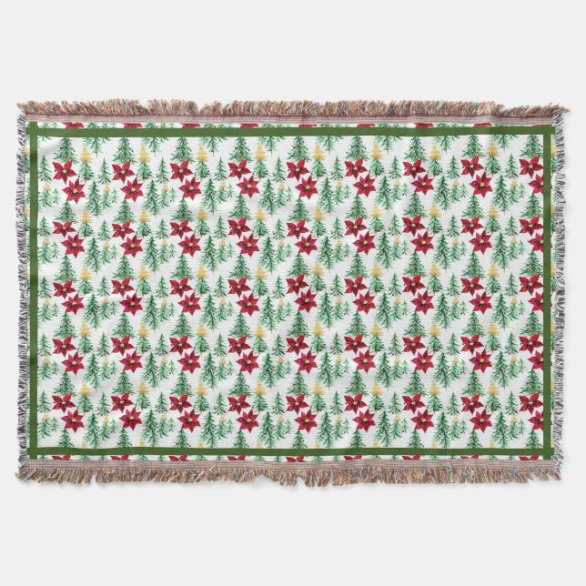 Festliche Poinsettia und Weihnachtsbaum Cozy Blank Decke (Vorderseite)