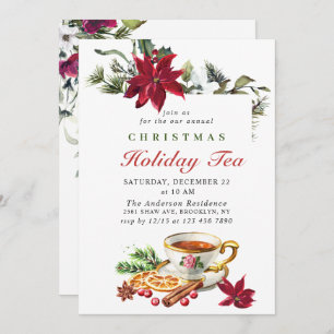 Festliche Poinsettia Weihnachtsfest Tea Party Inv Einladung