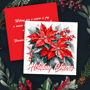 Festliche Poinsettia-Weihnachtsgrüße Flachkarte Feiertagskarte