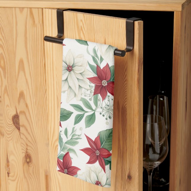 Festliche Poinsettia Weihnachtsküche Handtuch (Drittel gefaltet)