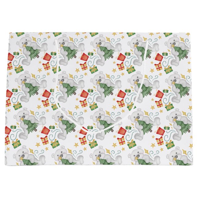 Festliche Polar Bären Weihnachtsfeiertag Große Geschenktüte (Vorderseite)