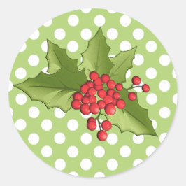 Festliche Polka Dots und Holly Weihnachtskleber Runder Aufkleber