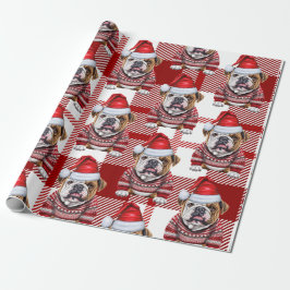 Festliche Red Kariert und Bulldog Weihnachten Geschenkpapier