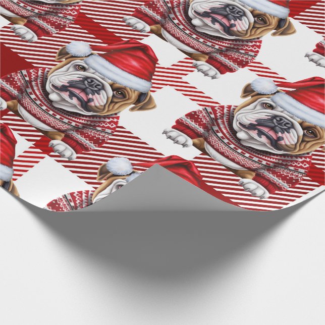 Festliche Red Kariert und Bulldog Weihnachten Geschenkpapier (Ecke)