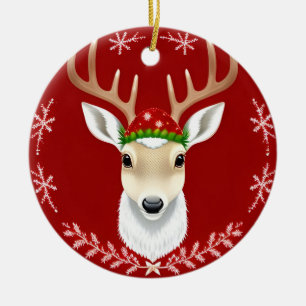 🎄 Festliche Rentier-Glüh ❄️ Rote Winterfeiertage Keramik Ornament