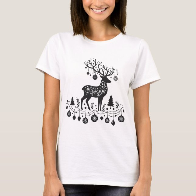 Festliche Rentier-Silhouette mit Ornamenten T-Shirt (Vorderseite)