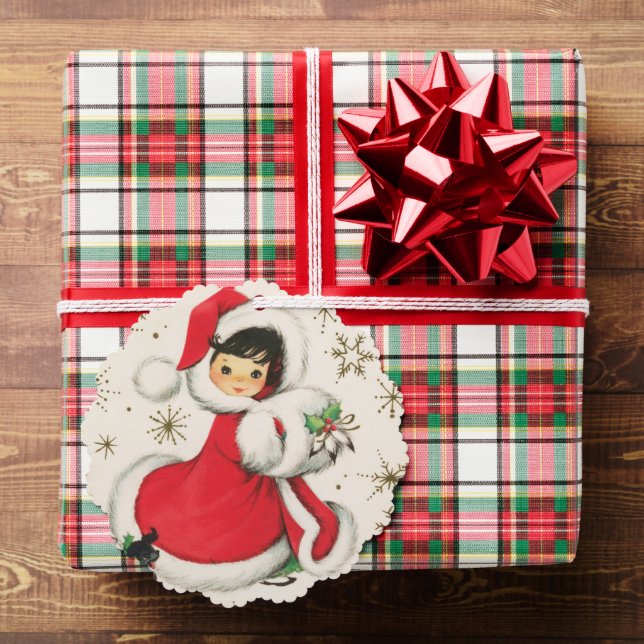 festliche Retro-Jahrgang Weihnachtsmädchen hinzufü Ornament Karte (Insitu (Geschenk))