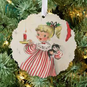 festliche Retro-Jahrgang Weihnachtsmädchen hinzufü Ornament Karte