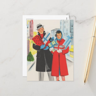 festliche retro vintage Weihnachtseinkauf Feiertagspostkarte