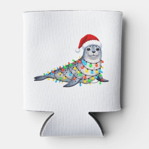 Festliche Robbe bedeckt mit Weihnachtslichtern Dosenkühler