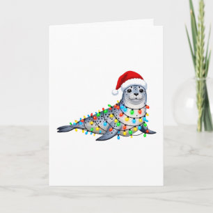 Festliche Robbe bedeckt mit Weihnachtslichtern Karte