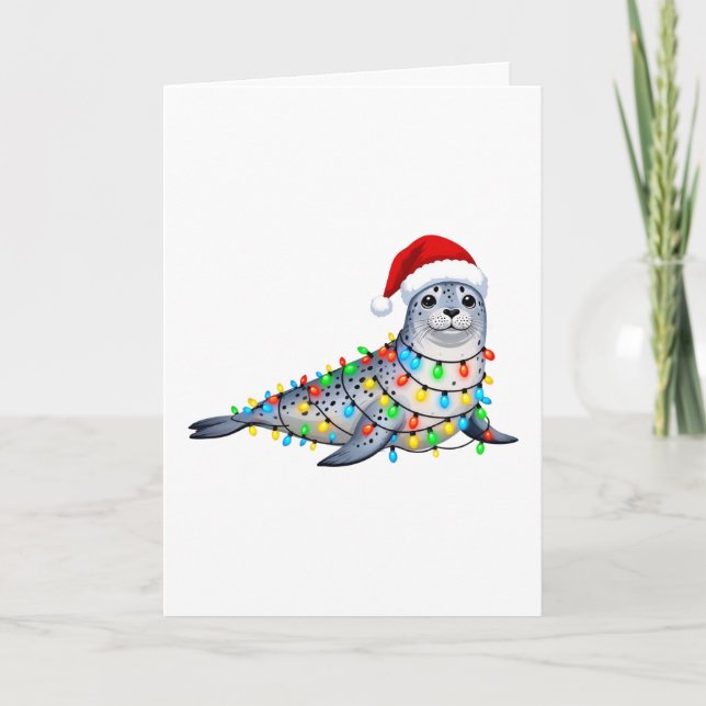 Festliche Robbe bedeckt mit Weihnachtslichtern Karte (Vorderseite)
