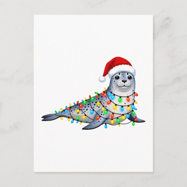 Festliche Robbe bedeckt mit Weihnachtslichtern Postkarte (Vorderseite)