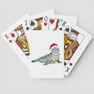 Festliche Robbe bedeckt mit Weihnachtslichtern Spielkarten