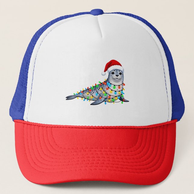 Festliche Robbe bedeckt mit Weihnachtslichtern Truckerkappe (Vorderseite)