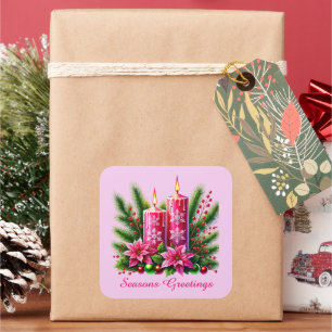 Festliche rosa Weihnachtskerzen, die an die Wünsch Quadratischer Aufkleber