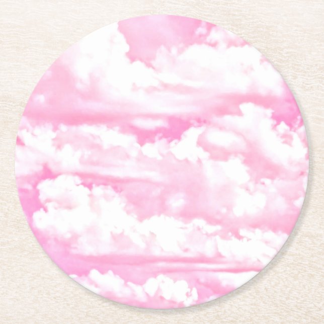 Festliche rosa Wolken Runder Pappuntersetzer (Vorderseite)