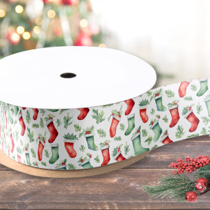 Festliche Rot Grüne Strümpfe Weihnachten Satinband