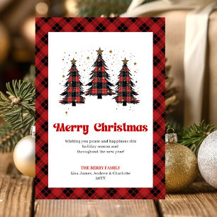 Festliche Rot-Schwarz-Tartan-Weihnachtsgrußkarte Feiertagskarte