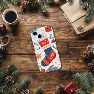 Festliche rote blaue Weihnachtsstrumpf Case-Mate iPhone Hülle