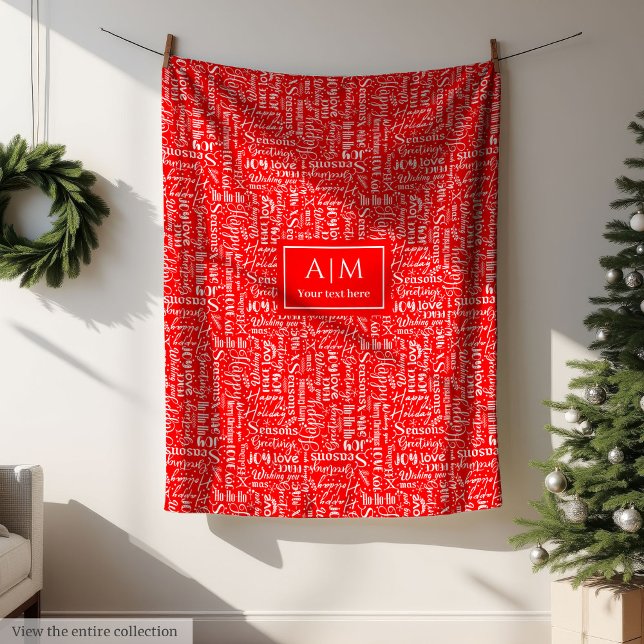 Festliche rote Decke mit Weihnachtsschrift (Festive red blanket with Christmas lettering)
