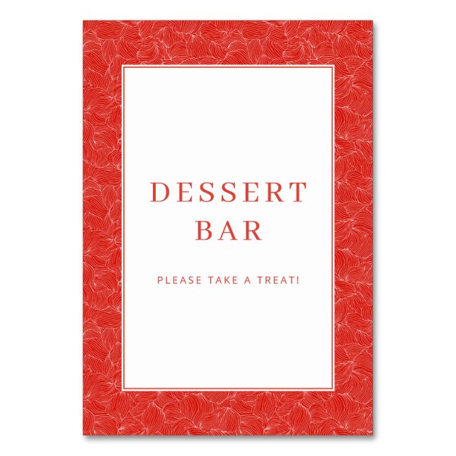 Festliche rote Dessertbar-Tafel mit Wirbelmuster Tischnummer (Vorderseite)