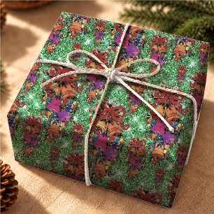 Festliche rote grüne Vintage-Weihnachtsbögen Geschenkpapier