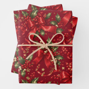 Festliche rote Kokettenbögen Weihnachtsgeschenkver Geschenkpapier Set
