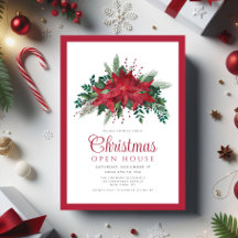 Festliche rote Poinsettie Weihnachts-Open-House