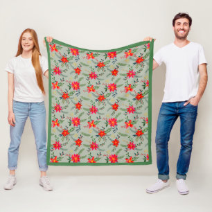 Festliche rote Poinsettie Weihnachtsblumen Fleecedecke