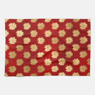 Festliche rote und goldene Folie Winter-Poinsettie Geschirrtuch
