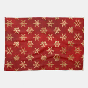 Festliche rote und goldene Folien-Winterschnörkel Geschirrtuch