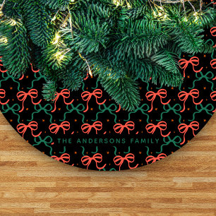 Festliche rote und grüne Kokettenbögen Muster Fleece Weihnachtsbaumdecke