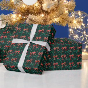 Festliche rote und grüne Kokettenbögen-Muster Geschenkpapier