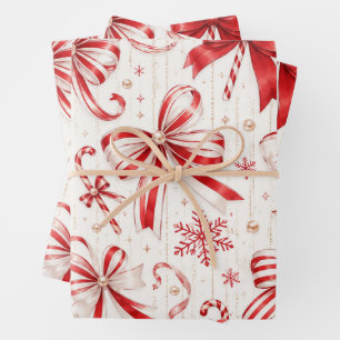 Festliche rote und weiße Kokettenbögen Weihnachtsv Geschenkpapier Set