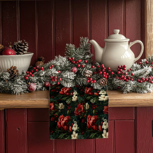 Festliche rote und weiße Weihnachtsblumen Geschirrtuch