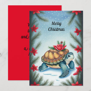 Festliche Schildkröte Flach Weihnachtskarte Feiertagskarte
