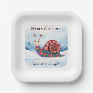 Festliche Schnecken Schnee Wortspiel Humor Lustig  Pappteller