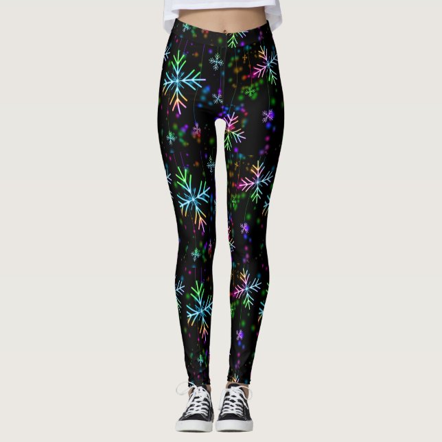 Festliche Schneeflocke-Weihnachtslichter Neon Leggings (Vorderseite)